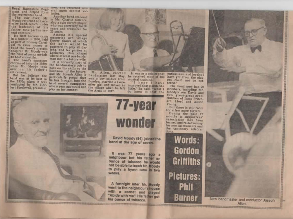 Lockerley Band Centenary: Bishop's Admiration